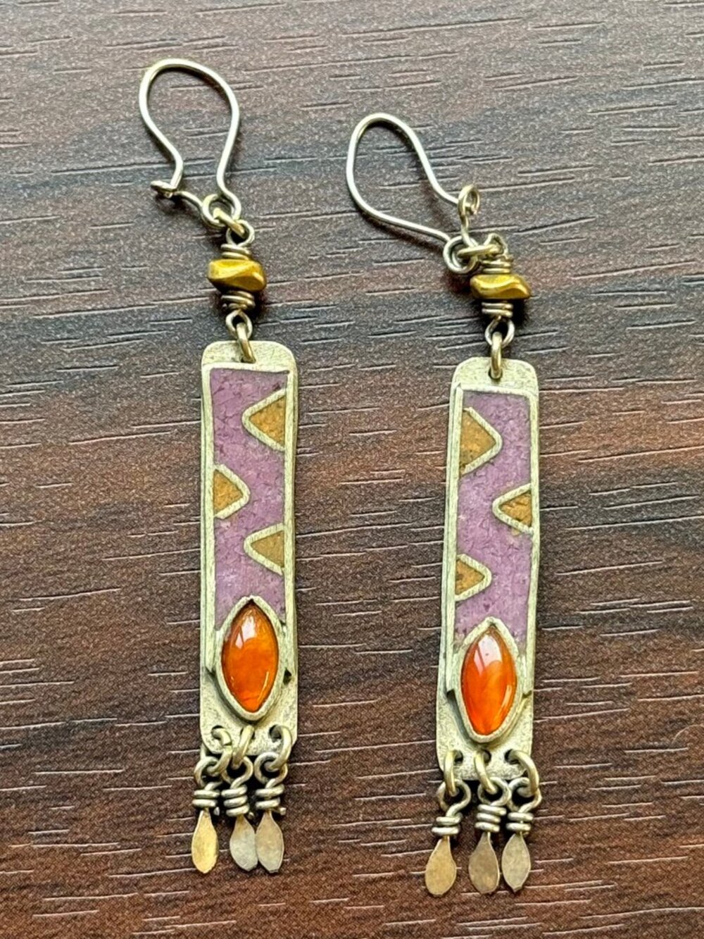 Sterling Silver Vintage Artisan Enameled Earrings